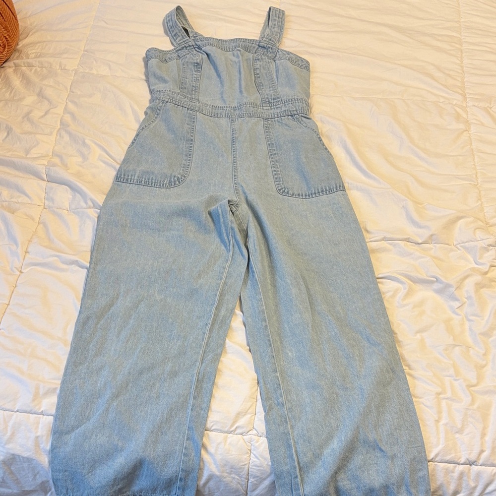 Chambray blue denim romper